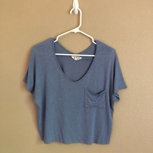 Blue Cropped Flowy Pocket T-Shirt